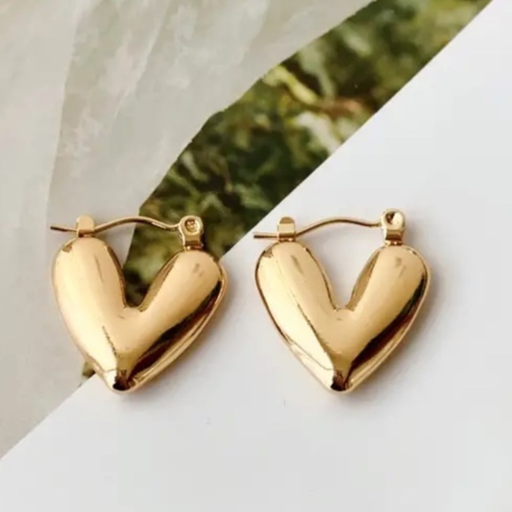 Gold Filled Heart Earrings Statement Waterproof Hypoallergenic & Tarnish Free